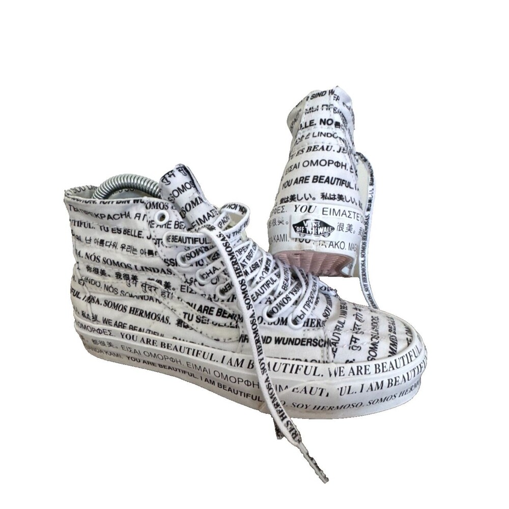 Vans Sk8-Hi "You Are Beautiful" White Multilingual Print Sneakers Women's 7